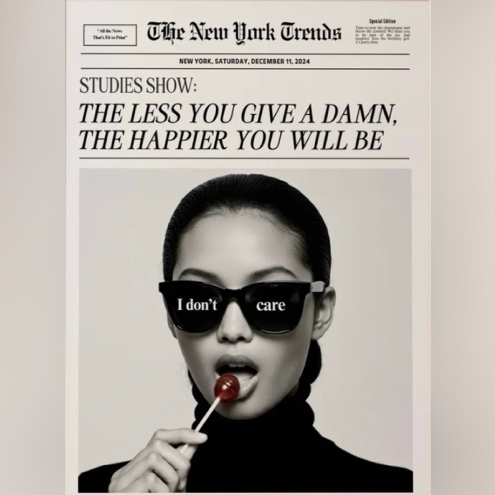 Black and White  'I Don't Care' Sunglasses Poster